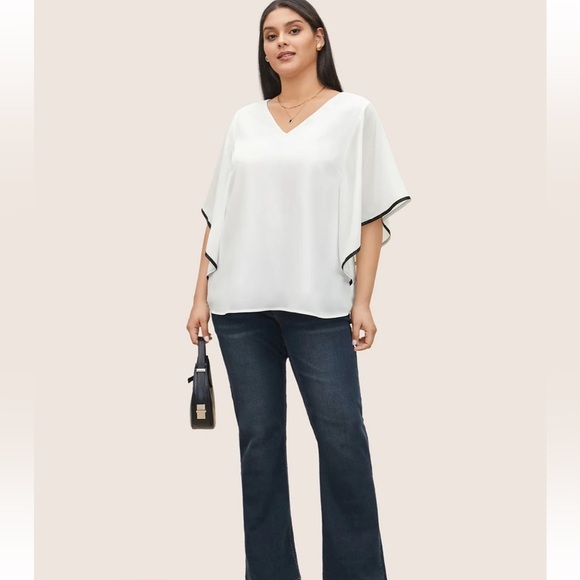 BloomChic Plus SIze 3XL V Neck Contrast Webbing Dolman Sleeve Blouse us22-24 - Picture 3 of 4